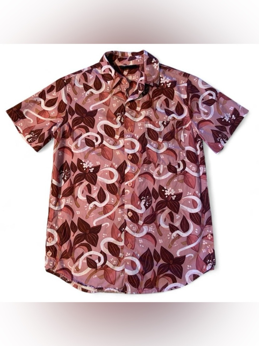Women’s Pink Botanical Snake Print Short-Sleeve Shirt